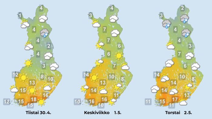 Ennuste iltapäiville 30.4.–2.5.2024.