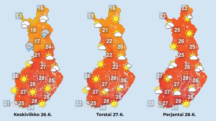 Ennuste iltapäiville 26.–28.6.2024.