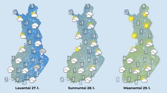 Sää lauhtuu viikonlopun aikana tuntuvasti. Erityisen lauhaa on maanantaina.