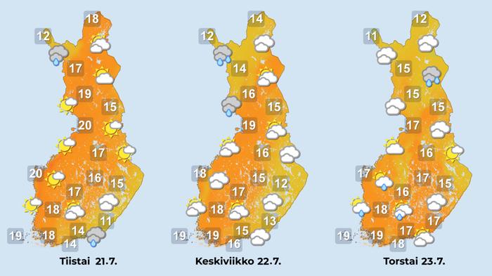 Sääennuste tiistailta torstaille. Sääennuste tiistailta torstaille.