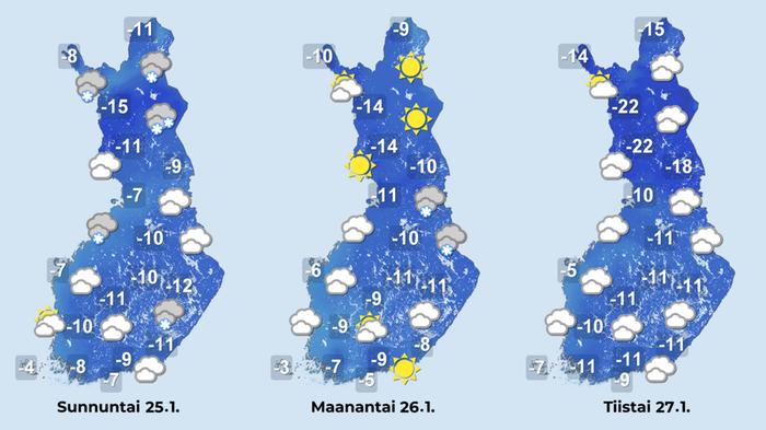 Sääennuste sunnuntailta tiistaille Sääennuste sunnuntailta tiistaille.