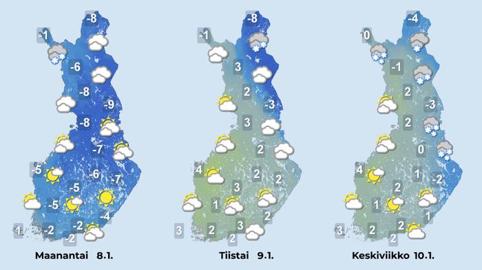 Föhntuuli puhaltaa suojasäätä suureen osaan maata tiistaina ja keskiviikkona.