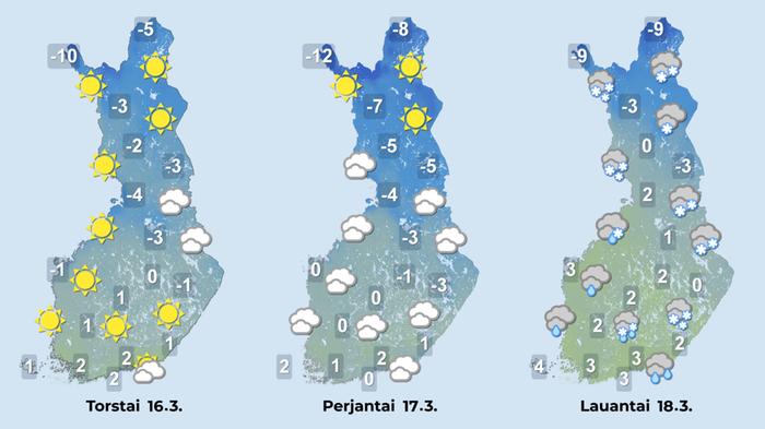 Ennuste iltapäiville 16.–18.3.2023.