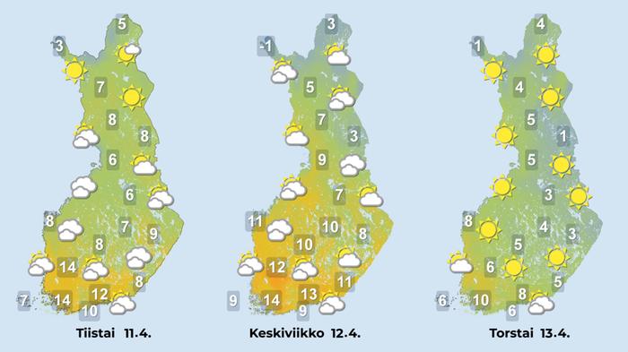 Lähipäivinä hätyytellään 15 asteen lukemia maan lounaisosassa. Torstaiksi vähän viilenee.