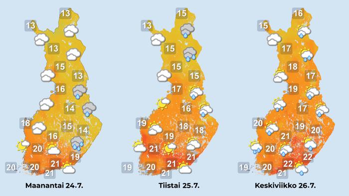 Ennuste alkuviikolle Vähitellen lämpötilat kohoavat myös pohjoisessa.