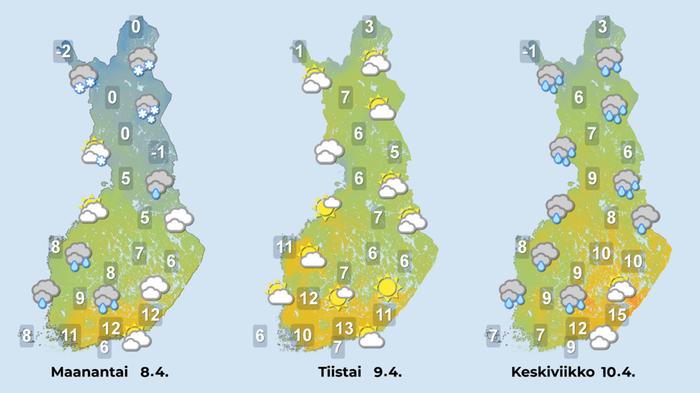 Ennuste alkuviikolle Alkuviikolla keväiset lämpötilat palaavat koko maahan.