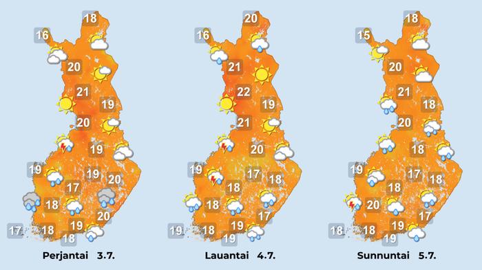 Ennuste iltapäiville 3.–5.7. Ennuste iltapäiville 3.–5.7.