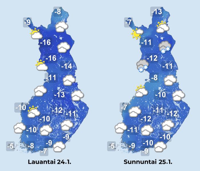 Sääennuste iltapäiville 24.-25. tammikuuta.