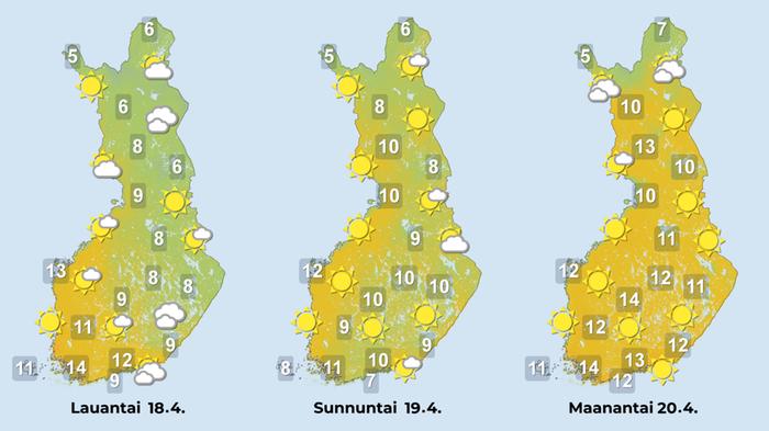 Viikonloppuna hieman viilenee, mutta alkuviikolla on jälleen hieman lämpimämpää.