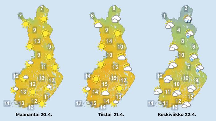 Ennuste maanantailta keskiviikolle.