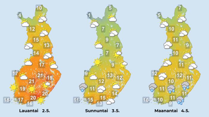 Lauantaina kevään lämpöennätys voi vielä mennä uusiksi, ennen sunnuntain viilenemistä.