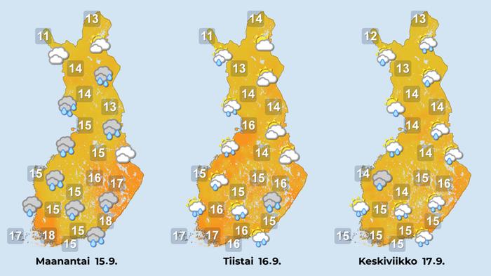 Ennuste iltapäiville 15.–17.9.2025