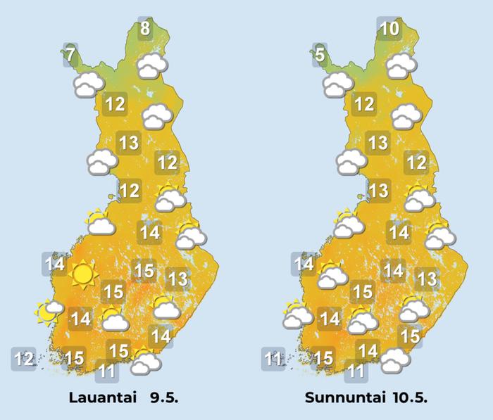 Viikonloppu on suurimmaksi osaksi poutainen, mutta pilvisyys lisääntyy ensin pohjoisessa ja sunnuntaina myös muualla maassa.