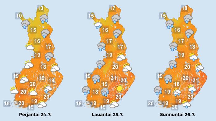 Sääennuste 23.7.2026 Sääennuste iltapäiville 24.-26. heinäkuuta.