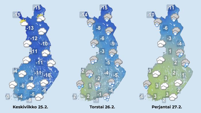 Ennuste iltapäiville 25.–27.2.2026.