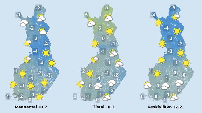 Sääennuste iltapäiville 10.-12. helmikuuta. Sääennuste iltapäiville 10.-12. helmikuuta.