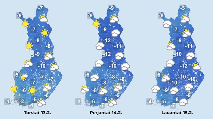 Ennuste iltapäiville 13.–15.2.2025.