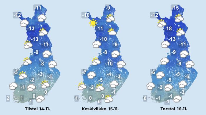 Sääennuste 14.-16.11.2023 Sääennuste iltapäiville 14.-16. marraskuuta.
