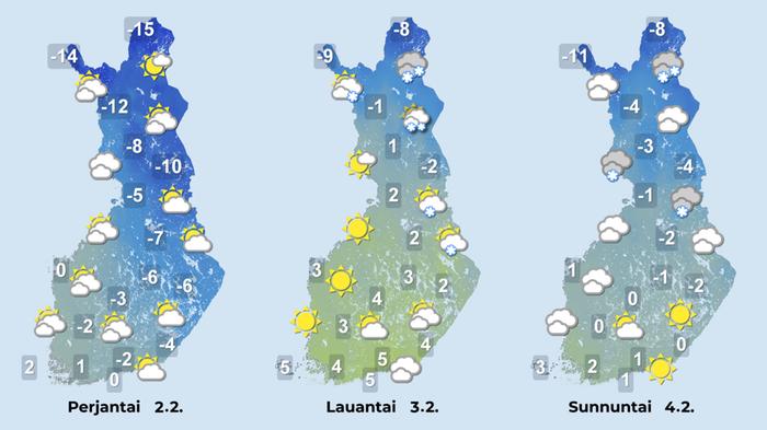 Ennuste 2.–4.2.2024 Ennuste iltapäiville 2.–4.2.2024.