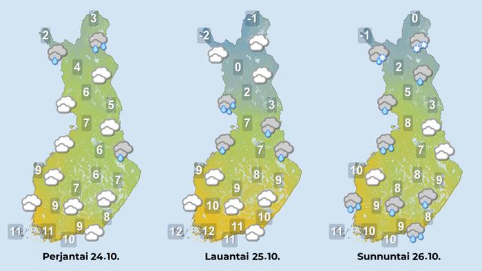Sääennuste loppuviikoksi Loppuviikon ennustekartoilla on lauhoja lämpötiloja ja sateita.