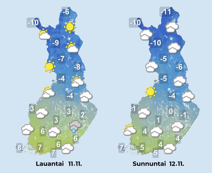 viikonlopun ennuste Etelässä sää jatkuu lauhana myös viikonloppuna. Pohjoisessa pilvipeite voi antaa väliaikaisesti periksi.