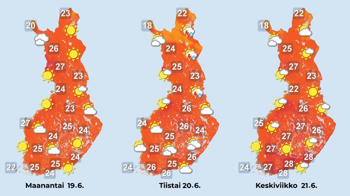 Ennuste iltapäiville 19.–21.6.2023.
