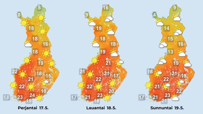 Ennuste iltapäiville 17.–19.5.2024.