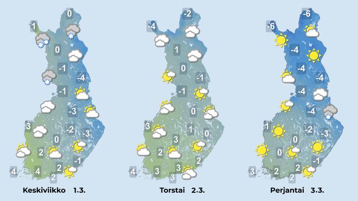 Maaliskuun ensimmäiset päivät ovat monin paikoin aurinkoisia ja lauhoja.