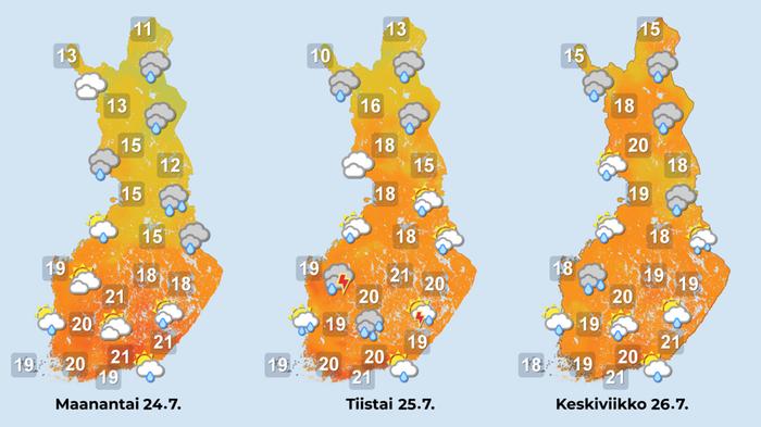 Alkuviikon ennuste Alkuviikolla runsaat sadekuurot jatkuvat eri puolilla maata.