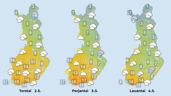 Ennuste 2.–4.5.2024 Ennuste iltapäiville 2.–4.5.2024.