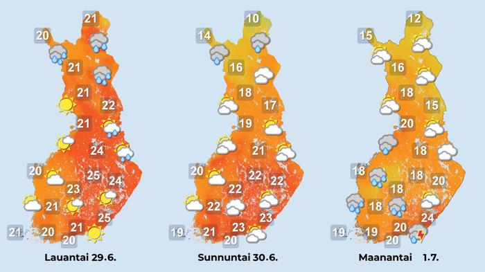 Ennuste iltapäiville 29.6.–1.7.2024.