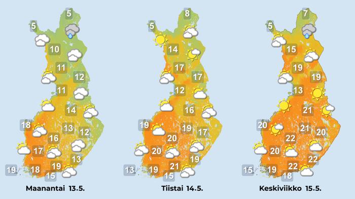 Ennuste iltapäiville 13.–15.5.2024.