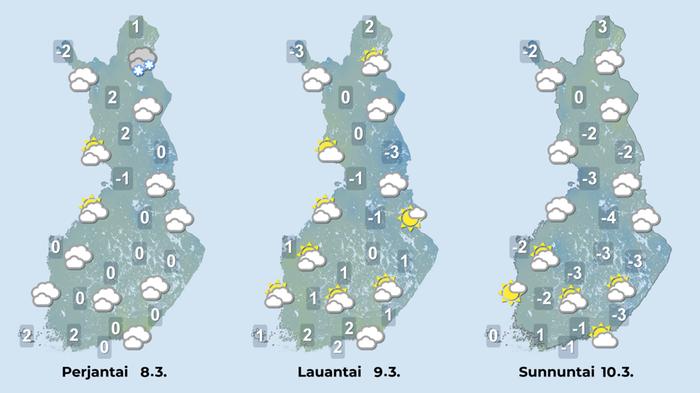 Ennuste 8.–10.3.2024 Ennuste iltapäiville 8.–10.3.2024.