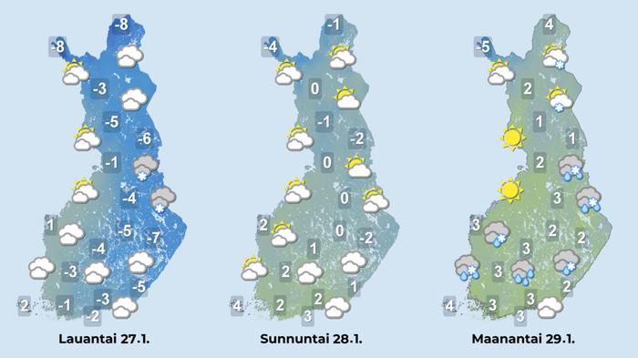 Ennuste 27.–29.1.2024 Ennuste iltapäiville 27.–29.1.2024.