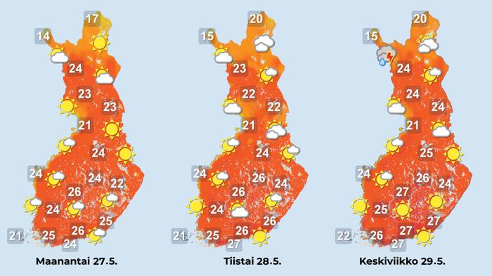 Ennuste iltapäiville 27.–29.5.2024.