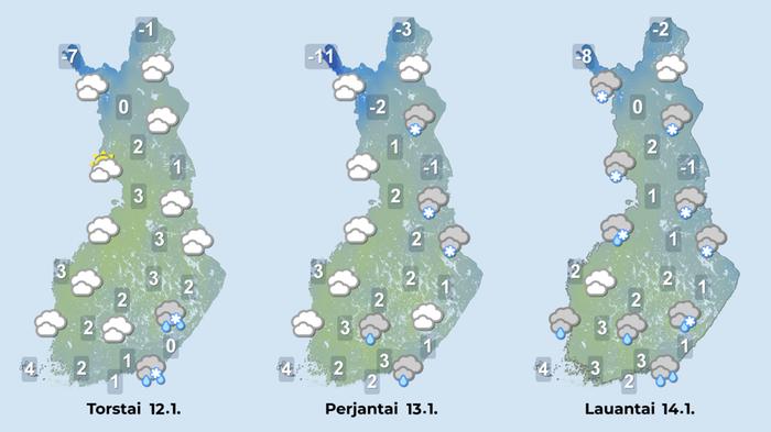 Ennuste 12.–14.1.2023 Ennuste iltapäiville 12.–14.1.2023.