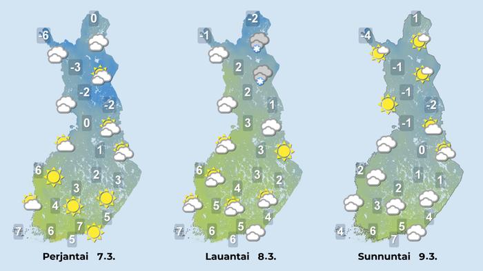 Ennuste iltapäiville 7.–9.3.2025.