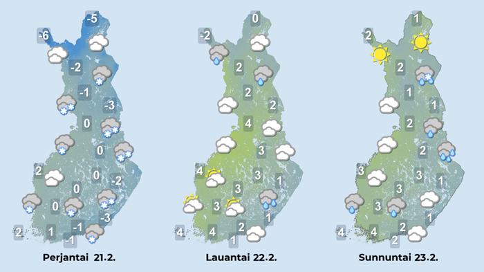 Ennuste iltapäiville 21.–23.2.2025.