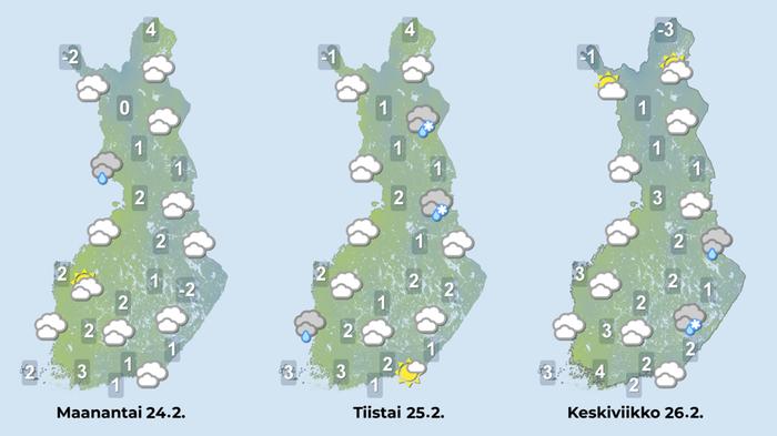 Ennuste iltapäiville 24.–26.2.2025.