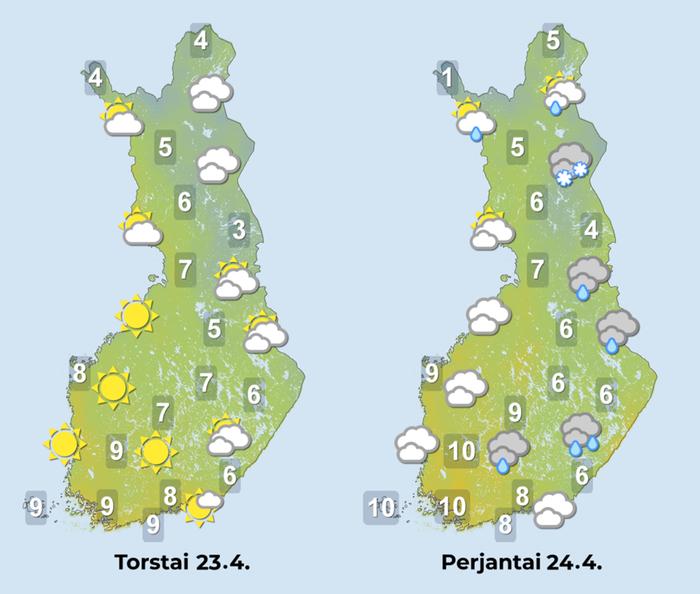 Ennuste torstaille ja perjantaille.