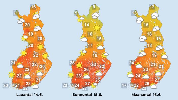 Ennuste iltapäiville 14.–16.6.2025.