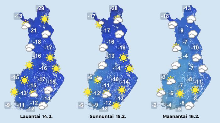 Ennuste iltapäiville 14.–16.2.2026.