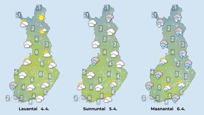 Ennuste iltapäiville 4.–6.4.2026.