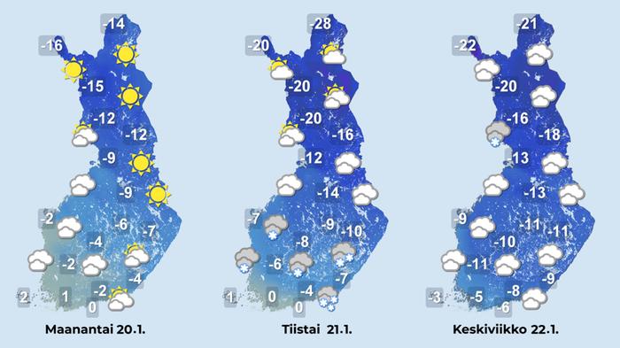 Ennuste 20.–22.1.2025 Ennuste iltapäiville 20.–22.1.2025.