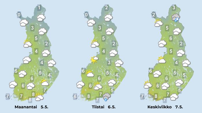 Ennuste iltapäiville 5.–7.5.2025.