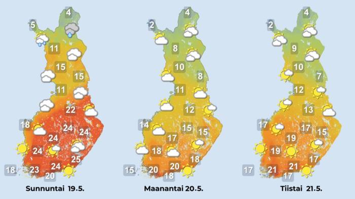 Ennuste sunnuntailta tiistaille 19.–21.5.2024