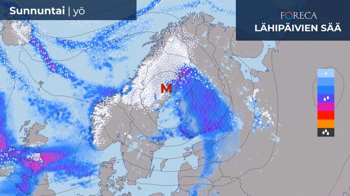 Uusin ennuste ensi viikon lauantain ja sunnuntain väliselle yölle. 