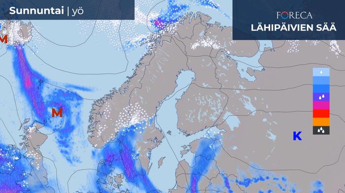 Vanha ennuste ensi viikon lauantain ja sunnuntain väliselle yölle.