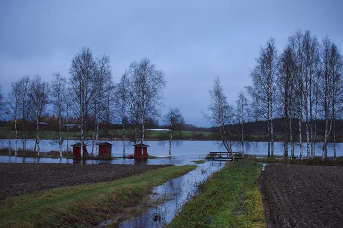 Syystulva Nurmeksessa Lokakuiset sateet nostivat veden paikoin tulvakorkeuteen.