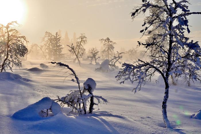 Talvinen aurinko Sodankylässä.